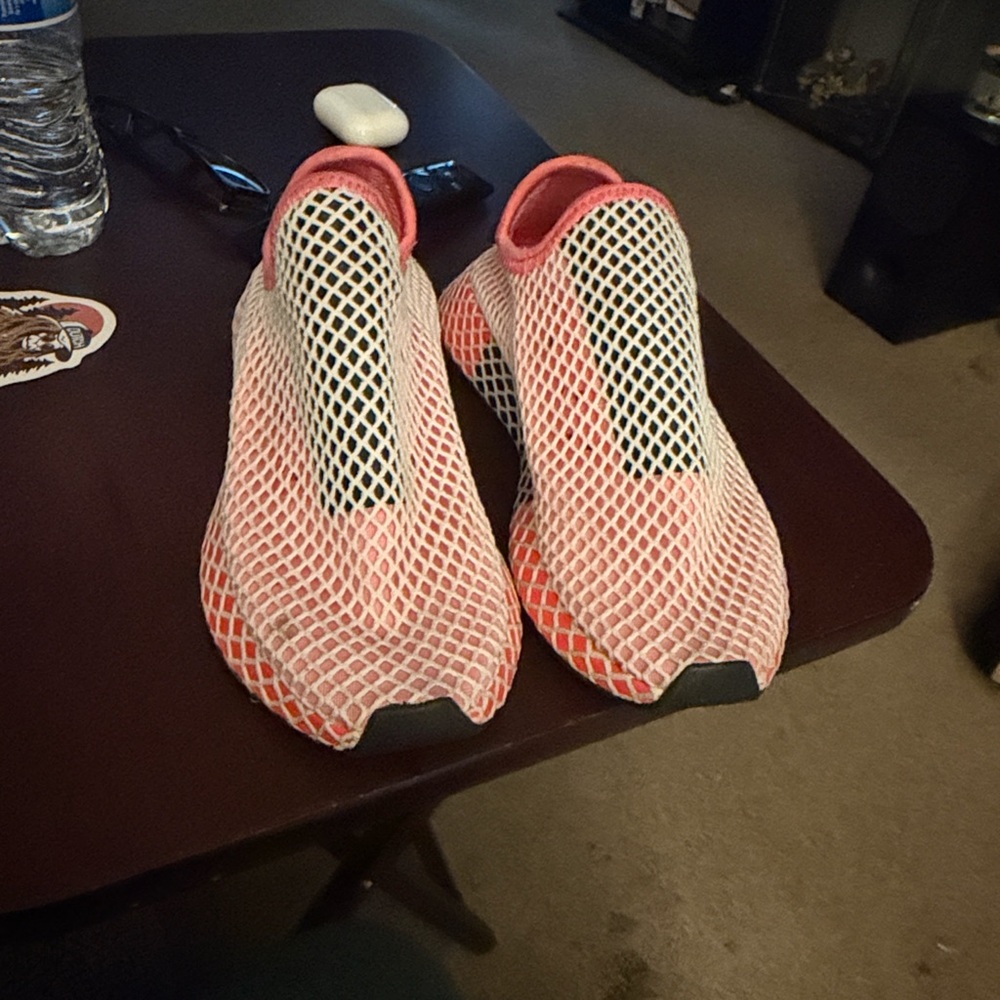 Red and White Mesh Slip-On Sneakers
